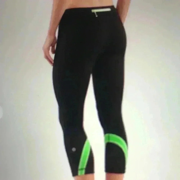 Lululemon Run Inspire Crop II Leggings in Black/Frond 2 Womens Size 12 - Picture 1 of 6